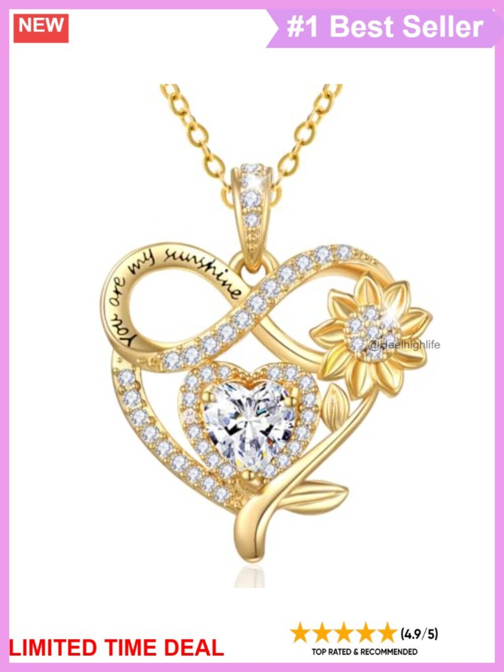 14K Gold Plated Sunflower Heart Birthstone Pendant Necklace 18+2"
